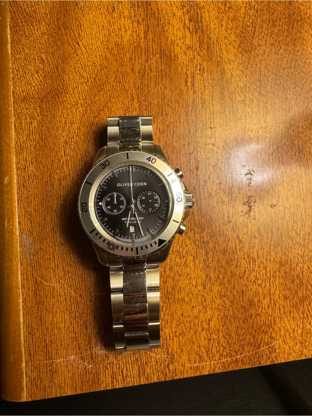 Mens Silver Chronograph Watch With Black Dial